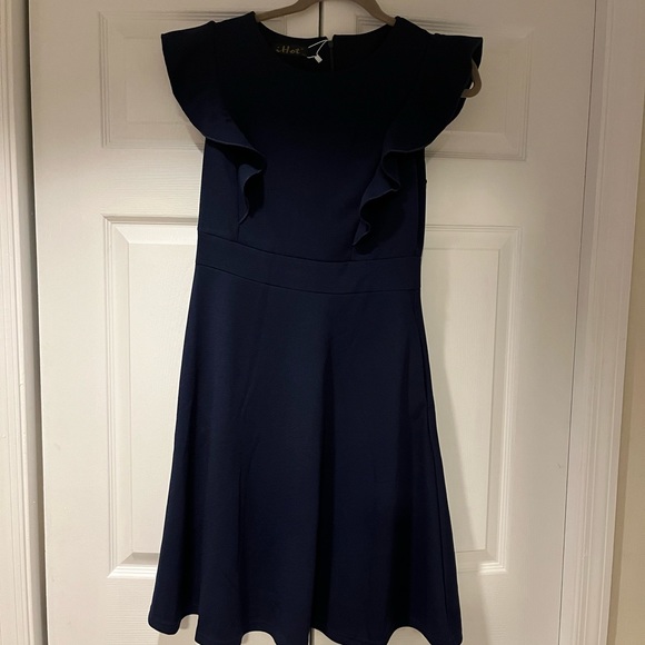 NWT. IHOT YATHON Women’s Ruffle Flare Dress Navy Medium - Picture 6 of 10